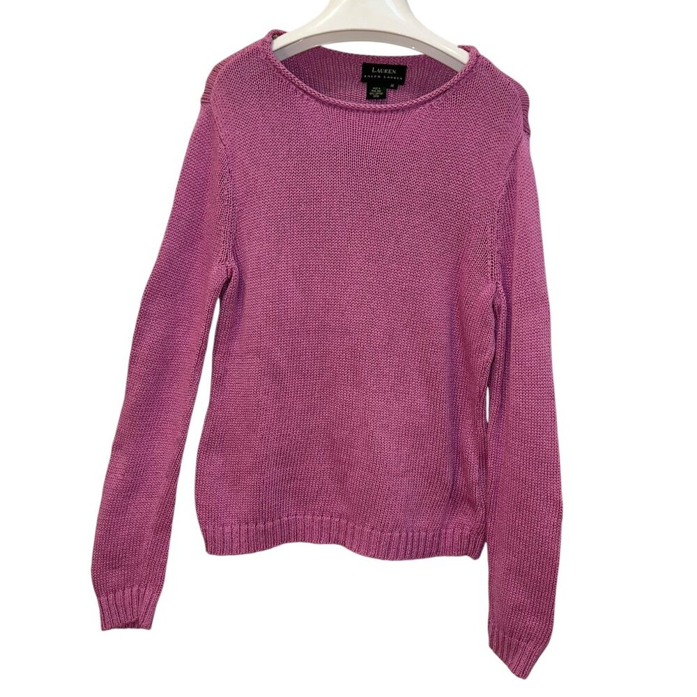 Ralph Lauren mauve lavender cotton roll hem neckline sweater M